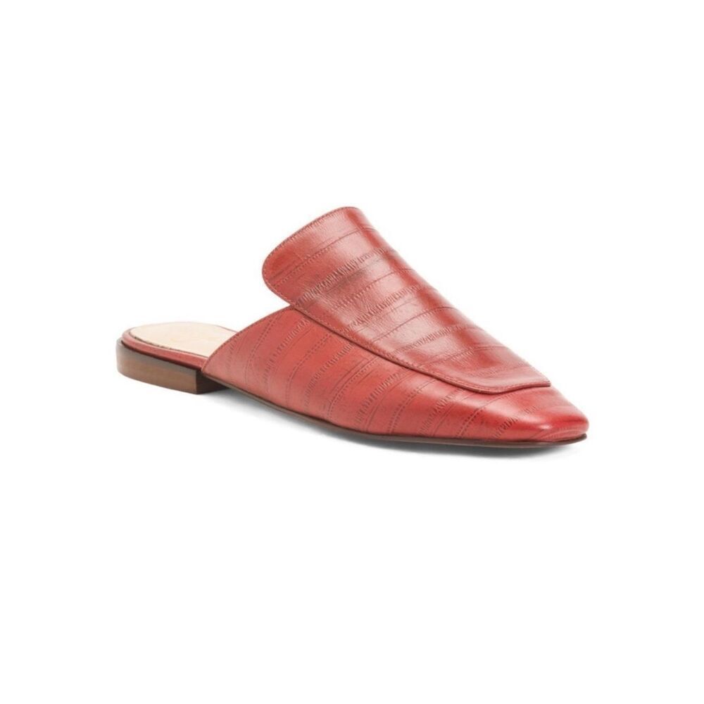 42 GOLD 6.5 Kinsey Deep Red Embossed Leather Women's Mules
